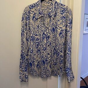 Zara blouse blue print size Large 100% viscose